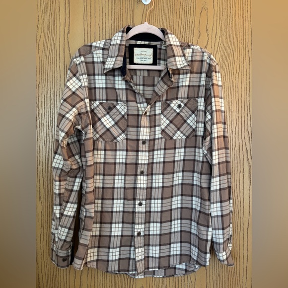 Weatherproof Vintage Label Light Brown Plaid Men's Shirt - Picture 2 of 11